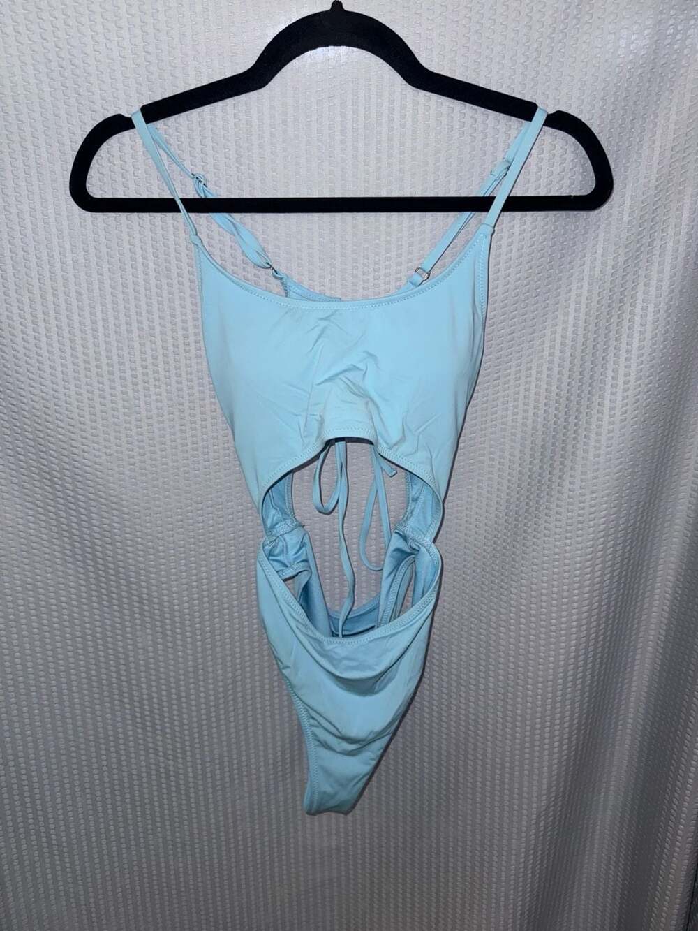 Meyeeka Women's Baby Blue Cut-Out Spaghetti Strap Backless Monokini